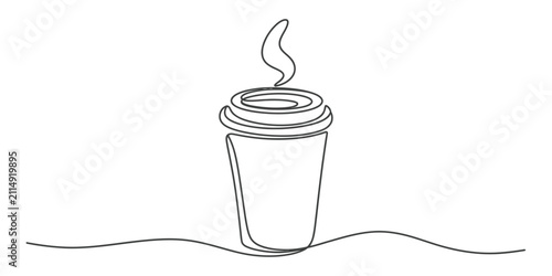 Canvastavla Continuous single line drawing of a steaming coffee cup to go