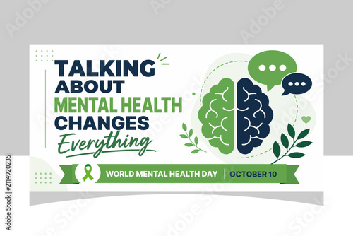 World mental health day poster with brain illustration and speech bubbles illustration awareness everything healthcare campaign