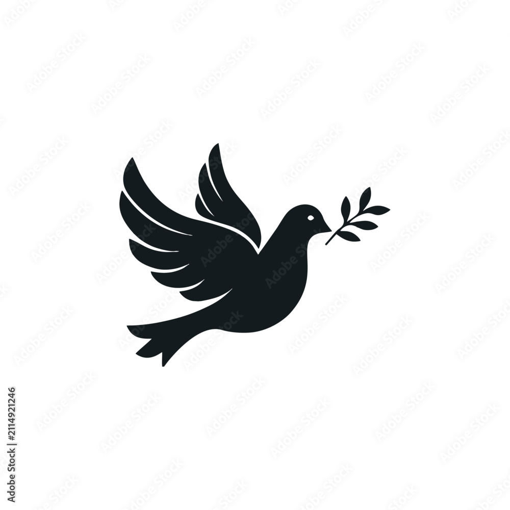 Fototapeta premium icon of a flying dove carrying a branch