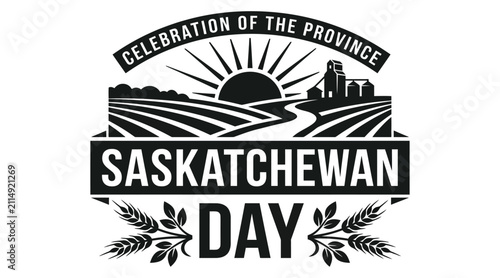Fotografía Saskatchewan Day Emblem With Wheat, Fields And Rising Sun Black Silhouette