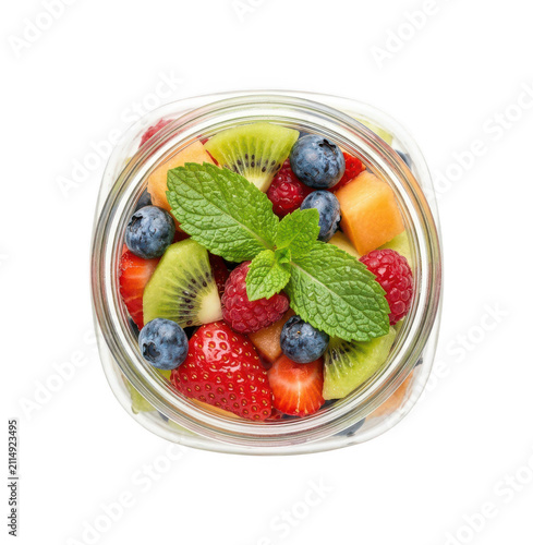 Canvastavla Fresh fruit salad cutout Colorful fruit jar cutout Healthy berry salad cutout Mi