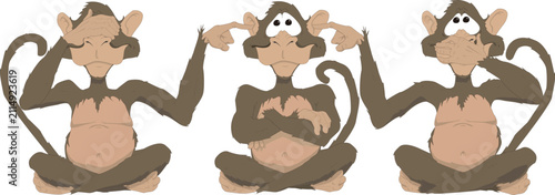 Canvas Print Three playful monkeys together in vector illustration.