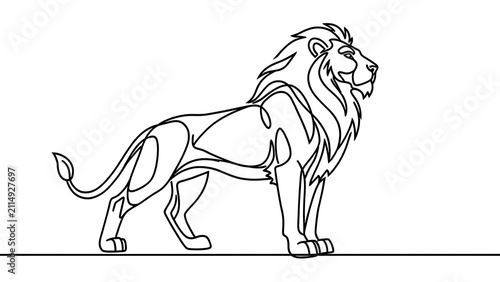 Minimalist lion line art illustration white background.