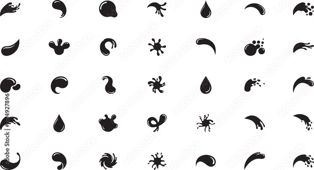 Fototapeta premium Black liquid splash and drop set collection splatter