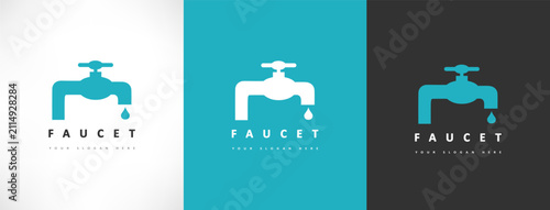 Water faucet and water drop logo vector. Plumbing design.