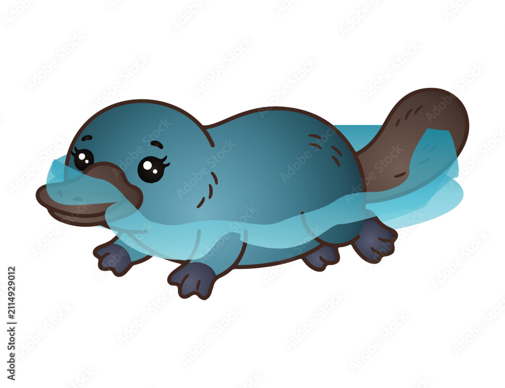 Fototapeta premium Cute Cartoon Platypus Swimming in Water Wildlife Character Vector Illustration