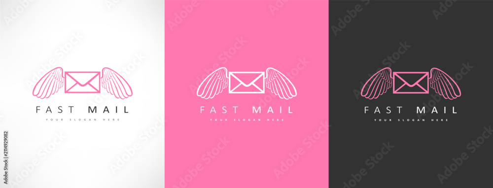 Obraz premium Flying envelope with wings logo vector