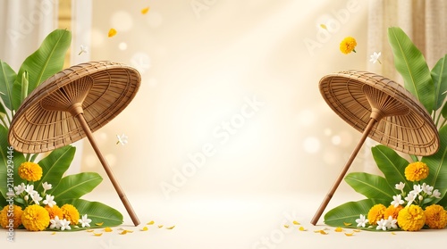 Onam festival background with festive Onam background traditional woven umbrellas