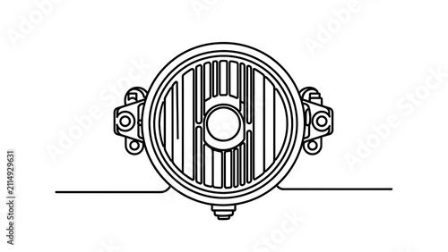 Vintage car headlight illustration white background.