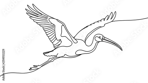 Flying heron illustration on white background.