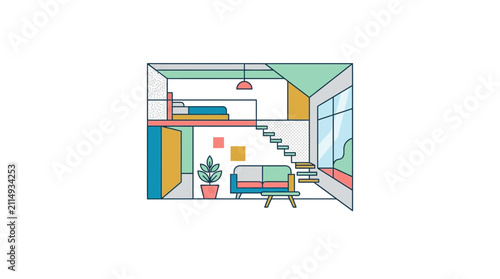 Modern Apartment Interior Illustration with Loft Bedroom