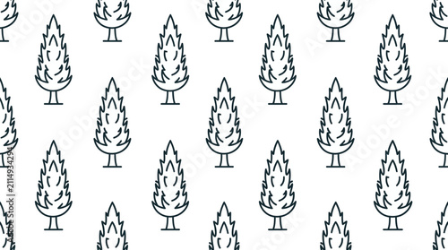 Seamless pattern of stylized evergreen trees in a minimalist design