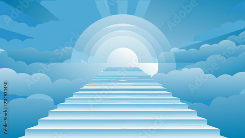 Staircase Ascending To Clouds A Vector Illustration In Shades Of Blue