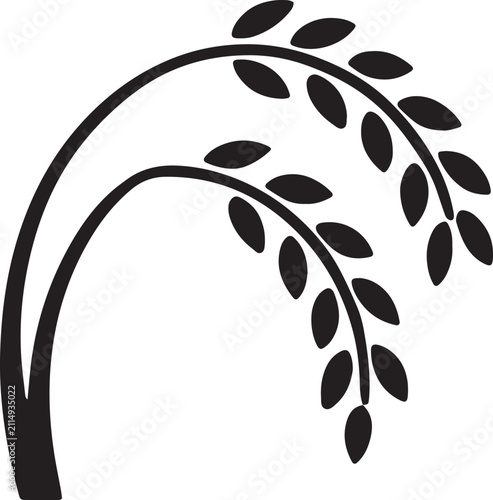 Wheat stalk silhouette icon showing curved grain ears and minimalist organic leafy shapes