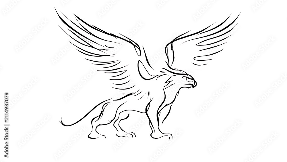 Fototapeta premium Elegant griffin illustration on white background.