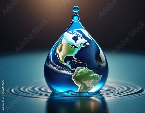 create a high resolution photo of a water droplet encapsulating the earth inside