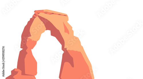 Minimalist Red Rock Arch Illustration Isolated on White. Stylized Utah National Park Sandstone Formation for Nature and Travel Design.