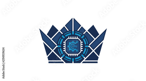 Crown mountain icon featuring central high-performance microchip.