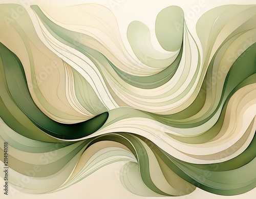 watercolor abstract shapes in olive green beige and white with soft lines and curves