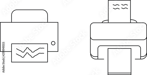 Canvastavla Simple black and white line art vector illustration of office computer printers
