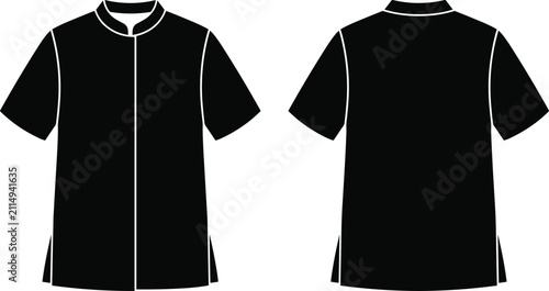 Obraz na płótnie Blank black short sleeve mandarin collar tunic template mockup with front and ba