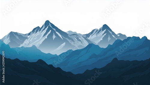 landscape mountain range isolated on white background