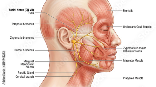 Detailed anatomical of human facial nerve branches anatomy muscles