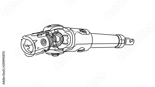 Technical drawing of driveshaft on white background.