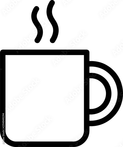 Steaming Coffee Mug Icon - Simple Line Art Illustration