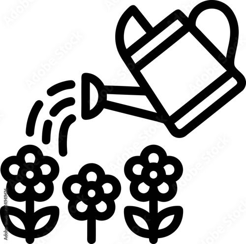 Gardening Icon: Watering Can Pouring Water on Flowers