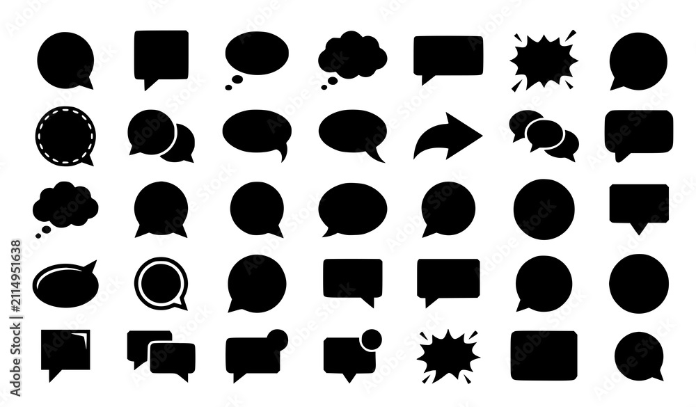 Fototapeta premium 30 Black and White Speech Bubble Icons Vector Set for Chat and Communication