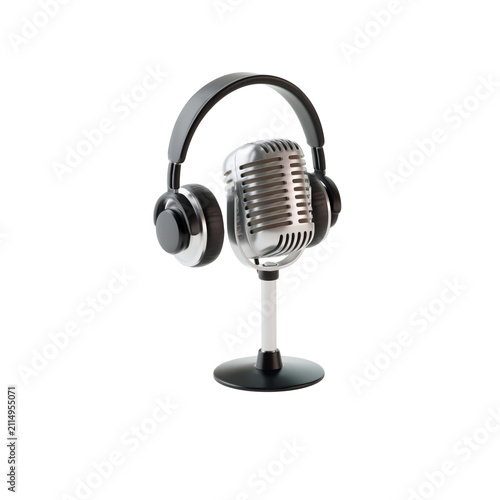 Silver Microphone with Black Headphones