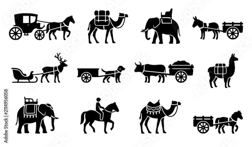 Photography Black Animal Silhouette Icon Set with Cloud Backgrounds Rabbit Cat Elephant and
