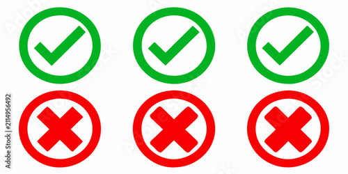 Fotografía Checkmark And Cross Icons On White Background Flat Vector Symbols