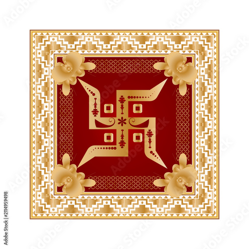 Premium Corner Floral Hindu Swastik Gold Vector