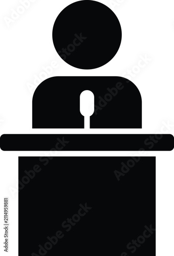Speaker at podium icon in flat style.