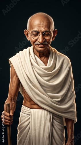 Mahatma Gandhi with Walking Stick – Indian Freedom Fighter Portrait