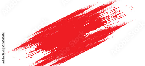 Red grunge brush stroke isolated on white background. Abstract paint splash banner element.