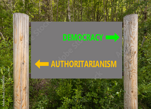 Quadro su tela Democracy or authoritarianism words symbol