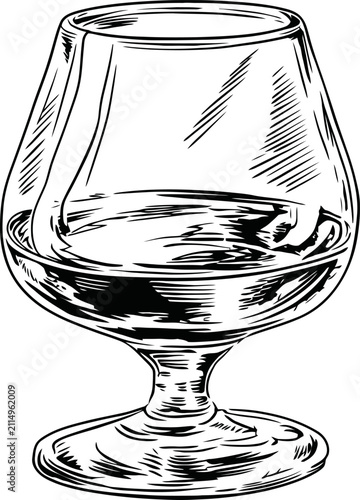 classic brandy snifter glass partially filled with liquor, elegant drinkware for whiskey or cognac