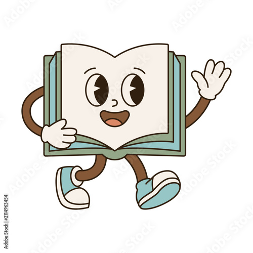 Retro Rubber Hose Cartoon School Mascot Book Character.
