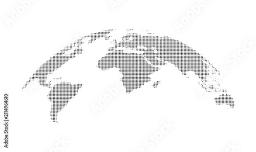 Fotografie Dotted earth world map globe silhouette illustration with halftone continent int
