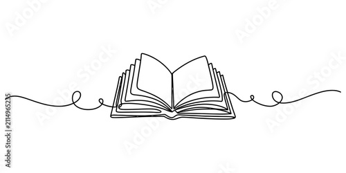 Open book drawn in a simple continuous line style for reading education and literature concepts Vector, illustration