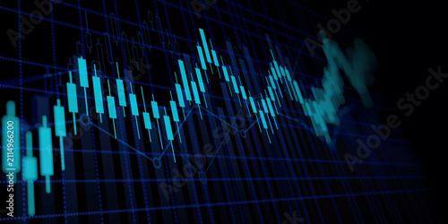 financial graph with uptrend line technology bar chart of stock market on blue color background