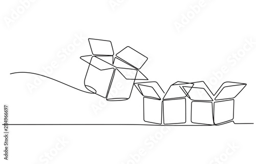 Continuous one line drawing of a cardboard box. 