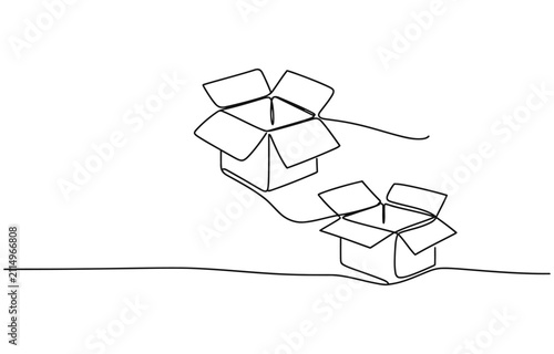 Continuous one line drawing of a cardboard box. 
