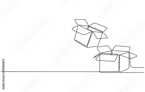 Continuous one line drawing of a cardboard box. 