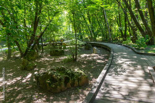 Russia, Moscow, 07.19.2026: Traditional Chinese-style  Landscape Park in sunny summer day