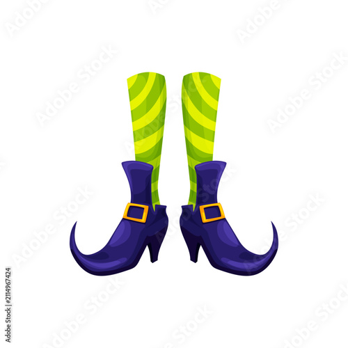 Photography Comic legs in striped green stockings and curved toe shoes of hellcat isolated festive carnival party costume element