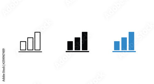 Bar graph icons in black outline and blue variations on white background
